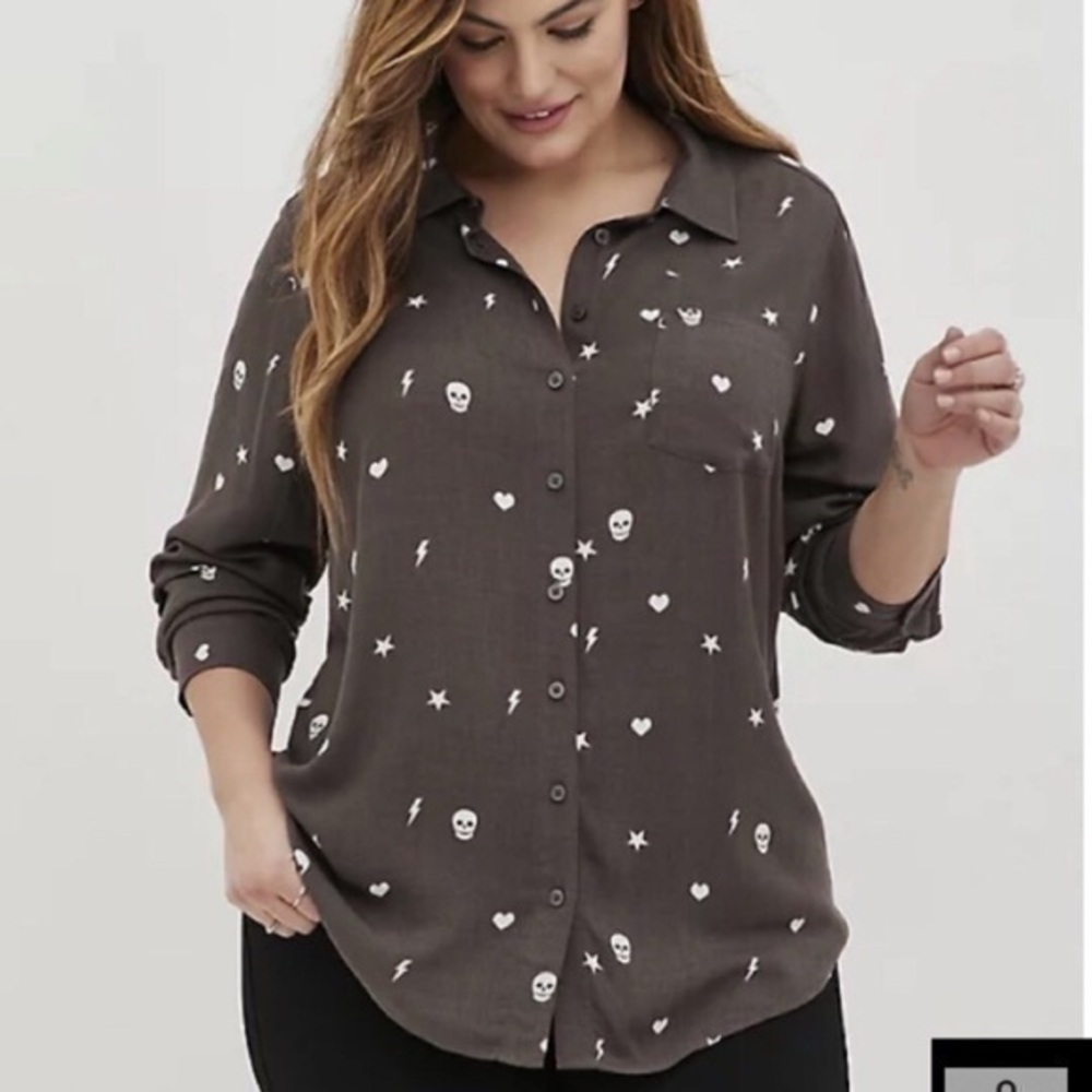 Lizzie Button-Up Shirt-Gauze Gems Dark Gray